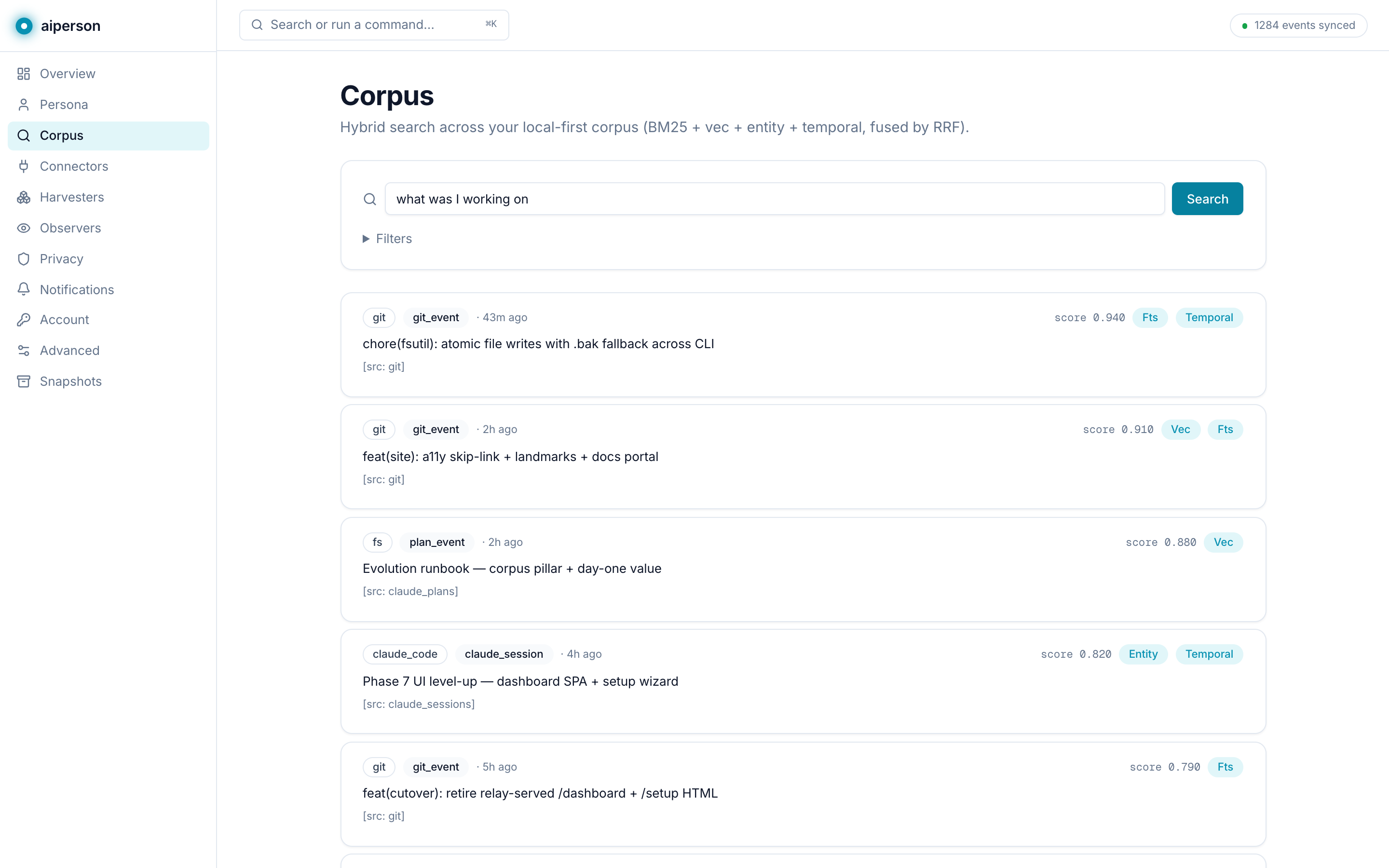Corpus search with results