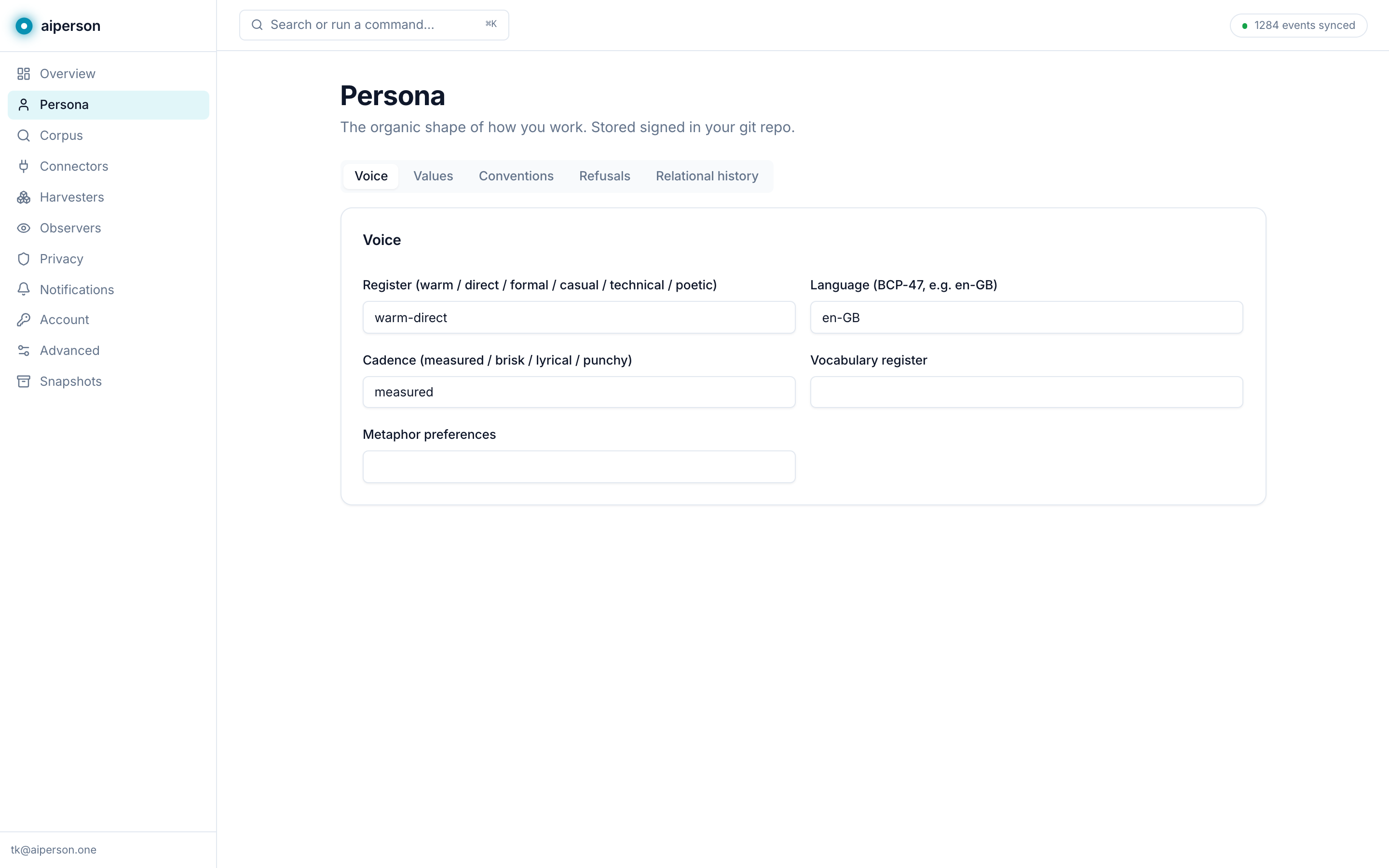 Persona editor — voice tab