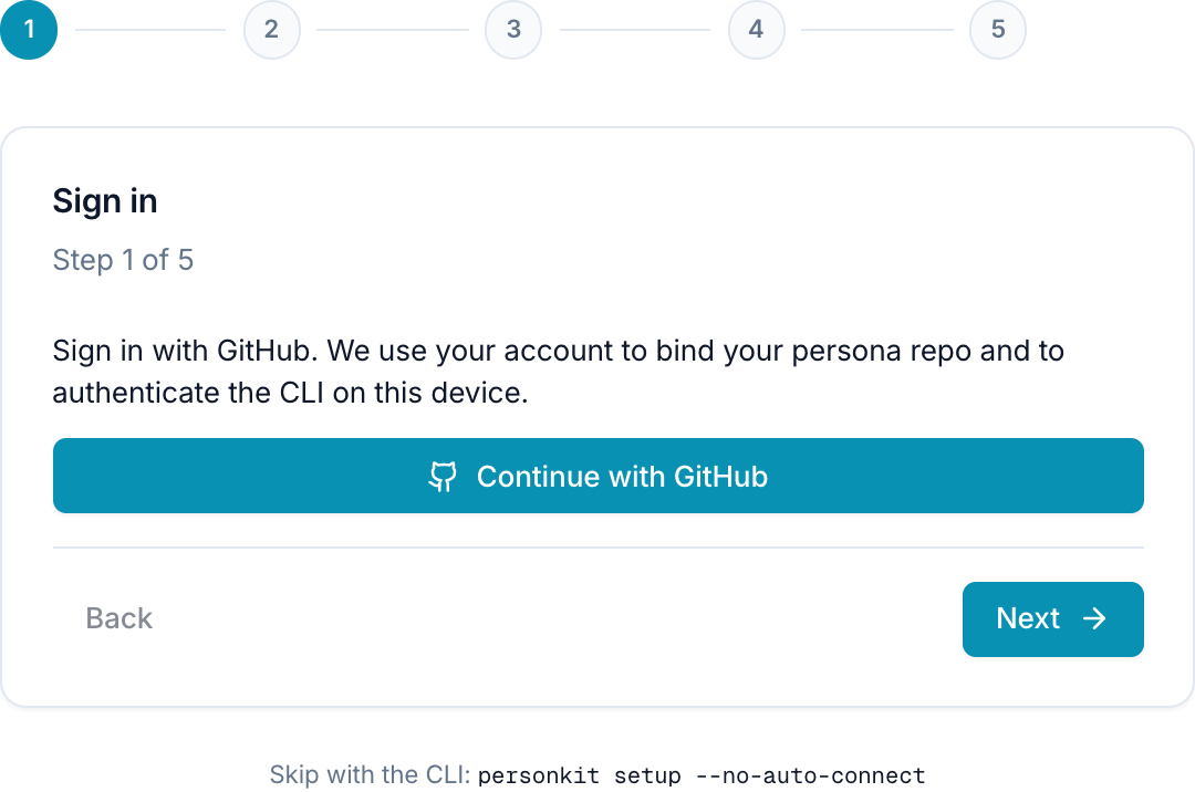 Setup wizard — sign in with GitHub
