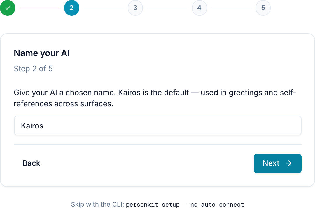 Setup wizard — name your AI